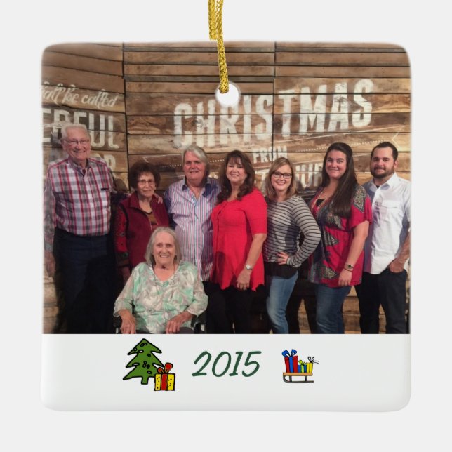 Ornamento De Cerâmica Natal Personalizado para a Família de Dois Lados (Frente)