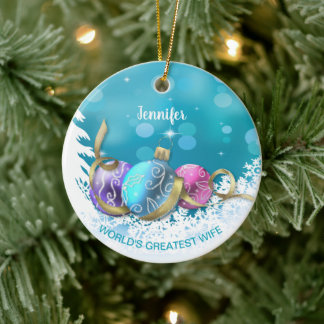 Ornamento De Cerâmica Natal personalizado para a maior esposa