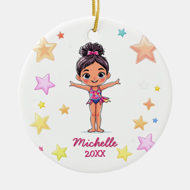 Ornamento De Cerâmica Natal Personalizado para a Pequena Gymnast (Frente)