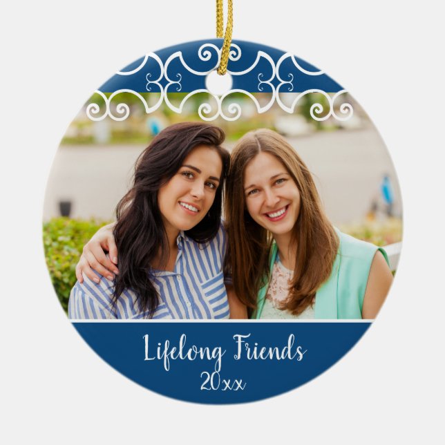 Ornamento De Cerâmica Natal Personalizado para Amigos de Vida 2 Lados (Frente)