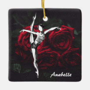 Ornamento De Cerâmica Natal personalizado para Ballerina e Balé de Rosa