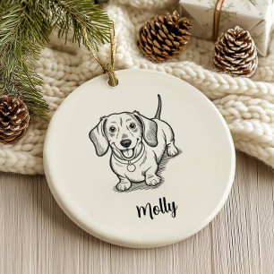 Ornamento De Cerâmica Natal Personalizado para Cachorro Dachshund