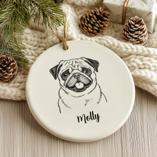 Ornamento De Cerâmica Natal Personalizado para Cachorro Pug