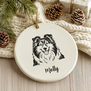 Ornamento De Cerâmica Natal Personalizado para Cão Sheltie