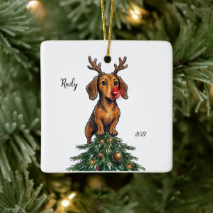 Ornamento De Cerâmica Natal personalizado para Dachshund