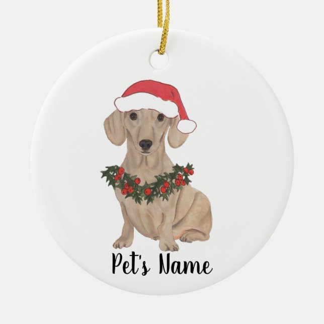 Ornamento De Cerâmica Natal Personalizado para Dachshund Vermelho Liso (Frente)