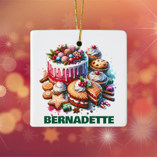 Ornamento De Cerâmica Natal Personalizado para Entusiasta Baking
