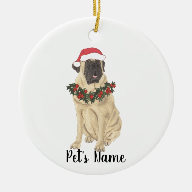 Ornamento De Cerâmica Natal Personalizado para Mastiff (Frente)