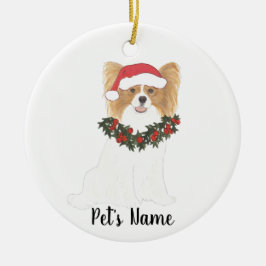 Ornamento De Cerâmica Natal Personalizado para Papillon Vermelho e Branc