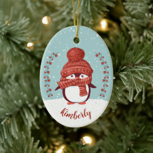 Ornamento De Cerâmica Natal personalizado para pinguins