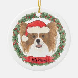 Ornamento De Cerâmica Natal Personalizado Vermelho e Branco Papillon