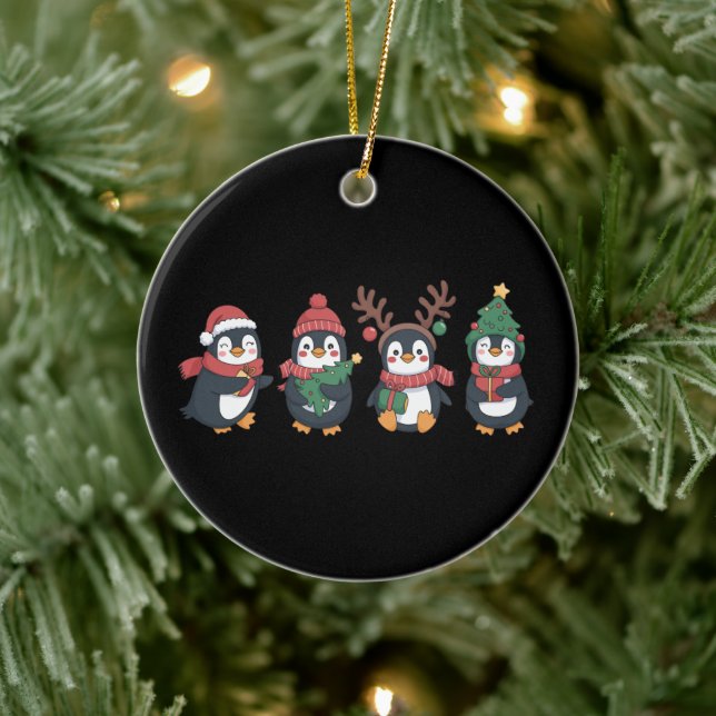 Ornamento De Cerâmica Natal Pinguim-Pinguim-Pão-Fofo-Fogueira Xmas Famil (Árvore)