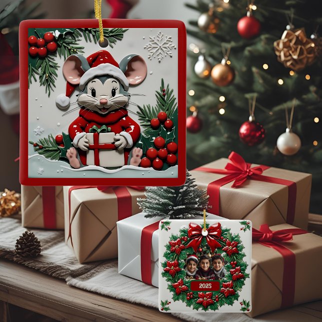 Ornamento De Cerâmica Natal presente e mouse personalizável (Criador carregado)