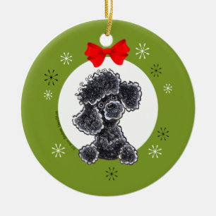 Ornamento De Cerâmica Natal preto do brinquedo da caniche personalizado