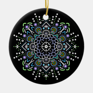 Ornamento De Cerâmica Natal preto, roxo e mandala verde