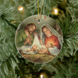 Ornamento De Cerâmica Natal Religioso Natividade Jesus Maria<br><div class="desc">Este Enfeites de natal encantador apresenta uma bela impressão religiosa católica católica tradicional de Natal da Natividade,  a Virgem Maria com Ruas. José a adorar o Bebê Jesus na mangueira.</div>