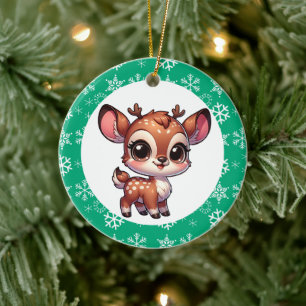 Ornamento De Cerâmica Natal Rena Chibi Cartoon Personalizado