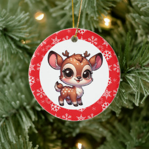 Ornamento De Cerâmica Natal Rena Chibi Cartoon Personalizado
