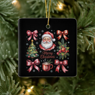 Ornamento De Cerâmica Natal Retro Vermelho Coquette Festa de Natal Fofo 