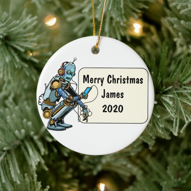 Ornamento De Cerâmica Natal Robótico Personalizado (Árvore)