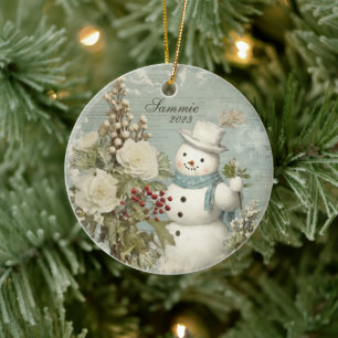 Ornamento De Cerâmica Natal Russo Personalizado Vintage Snowman