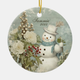 Ornamento De Cerâmica Natal Russo Personalizado Vintage Snowman