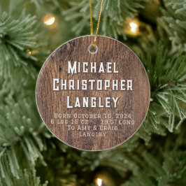 Ornamento De Cerâmica Natal Rústico em Madeira Natural Detalhes do Nasci