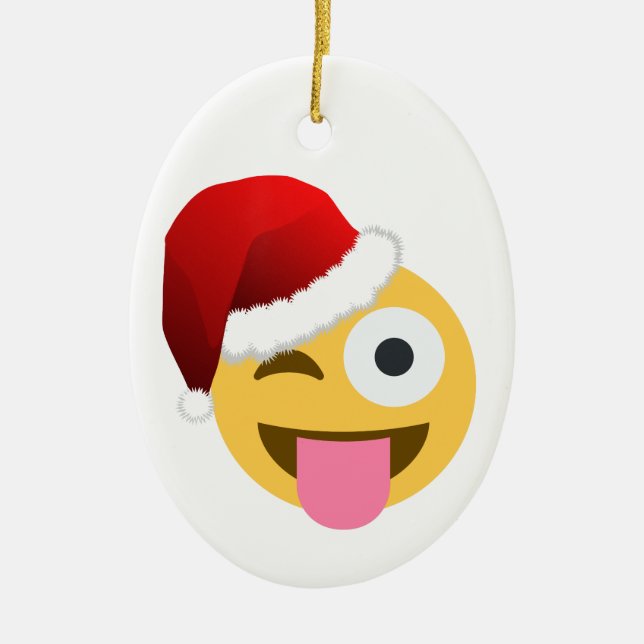 Ornamento De Cerâmica natal santa claus winking emoji (Frente)