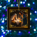 Ornamento De Cerâmica Natal Santa Família Religiosa<br><div class="desc">Celebrar o verdadeiro significado do Natal com o nosso belo Enfeites de natal da cena da Natividade. Este ornamento apresenta Mary e Joseph com Jesus Bebê na mangueira e o eterno e o coração do verso Bíblia Luke 2:11 no verso, nos lembrando do nascimento milagroso de Jesus. Compartilhe a alegria...</div>