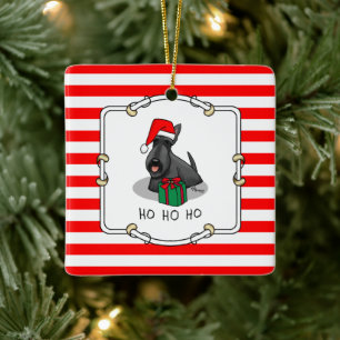 Ornamento De Cerâmica Natal Santa Hat Scottish Terrier (preto)