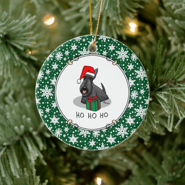 Ornamento De Cerâmica Natal Santa Hat Scottish Terrier (preto) (Árvore)