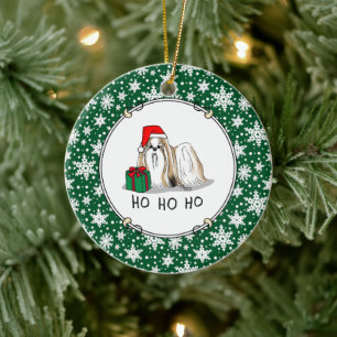 Ornamento De Cerâmica Natal Santa Hat Shih Tzu (branco-tan)