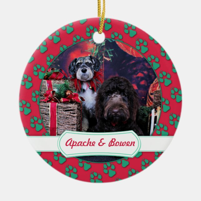 Ornamento De Cerâmica Natal - Schnauzer Apache - Bowen LabraDoodle (Frente)