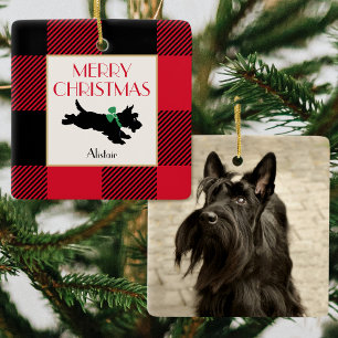 Ornamento De Cerâmica Natal Scottie Dog Photo Buffalo Xadrez Red