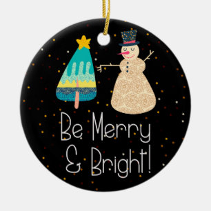 Ornamento De Cerâmica Natal Seja Feliz e Bright Snowman Ornament