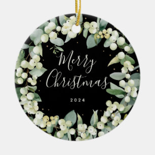 Ornamento De Cerâmica Natal Snowberry Personalizado sem Foto