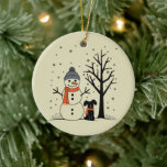 Ornamento De Cerâmica Natal Snowman Xmas Dog Winter<br><div class="desc">Natal Snowman Xmas Dog Winter</div>