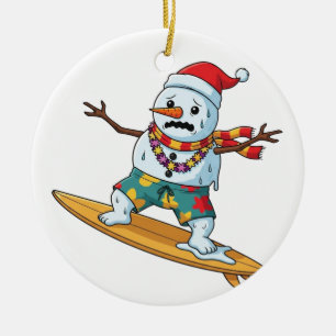 Ornamento De Cerâmica Natal Surfista Boneco de Neve 2026 Férias Divertid