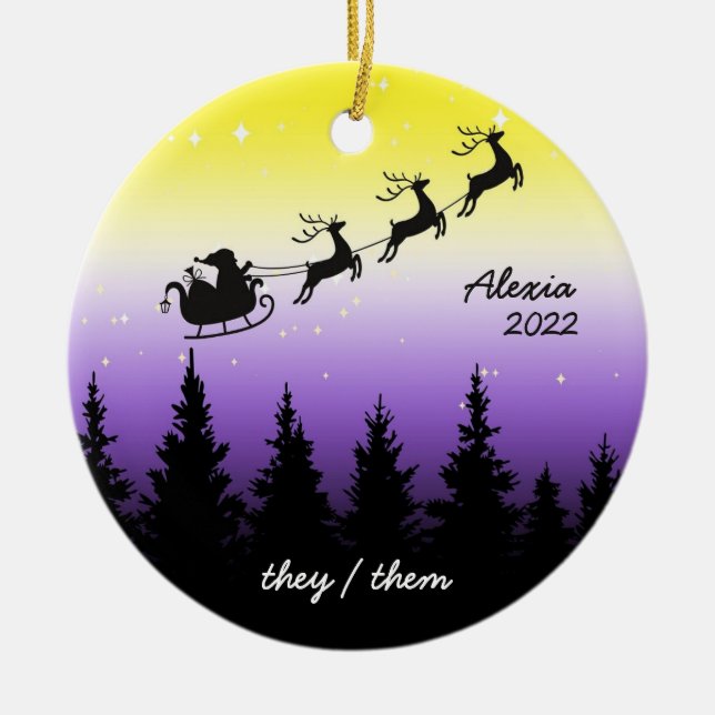 Ornamento De Cerâmica natal sutil do orgulho não binário (Frente)
