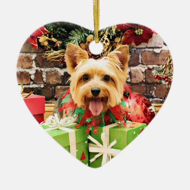 Ornamento De Cerâmica Natal - Terrier de seda - Haley (Frente)