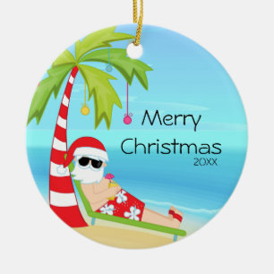 Ornamento De Cerâmica Natal tropical de relaxamento do papai noel da