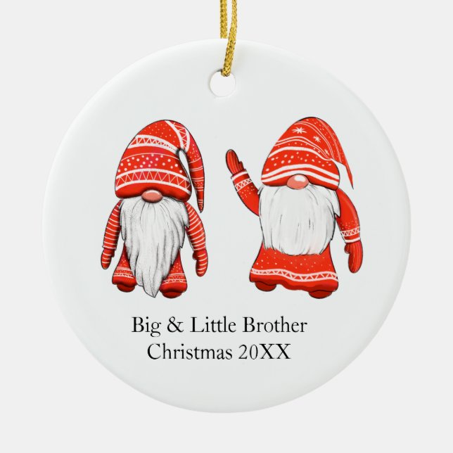 Ornamento De Cerâmica Natal único Gnomo grande e pequeno irmão (Frente)