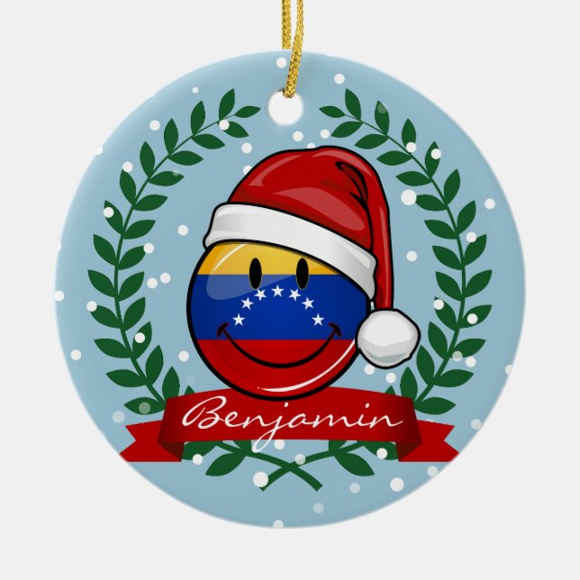 Ornamento De Cerâmica Natal venezuelano de sorriso alegre da bandeira (Frente)