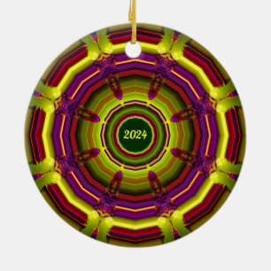Ornamento De Cerâmica NATAL ~ Verde Amarelo Vermelho Roxo 2024