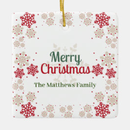 Ornamento De Cerâmica Natal Verde Vermelho Floco de Neve