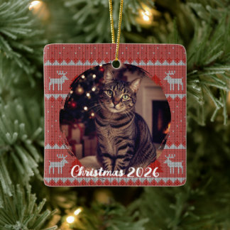 Ornamento De Cerâmica Natal Vermelho Personalizado