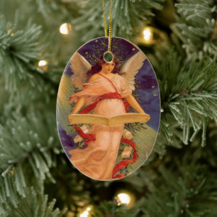 Ornamento De Cerâmica Natal vintage, bíblia da leitura do anjo do