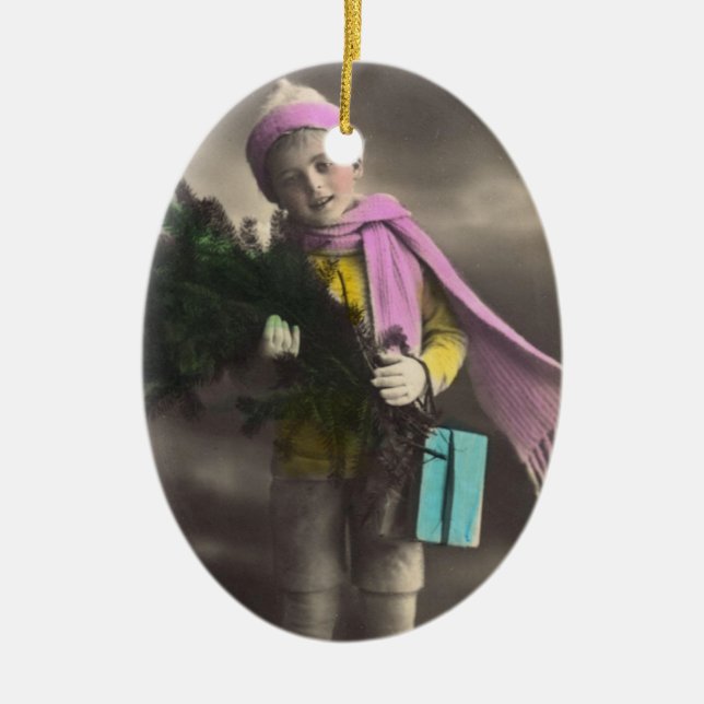 Ornamento De Cerâmica Natal vintage Boy (Frente)