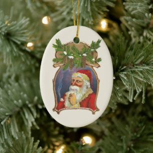 Ornamento De Cerâmica Natal Vintage, Papai Noel Vitoriano com Cachimbo