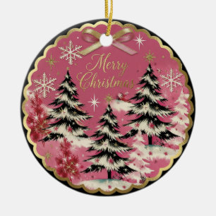 Ornamento De Cerâmica Natal Vintage Retrô: Natal Rosa dos Anos 50